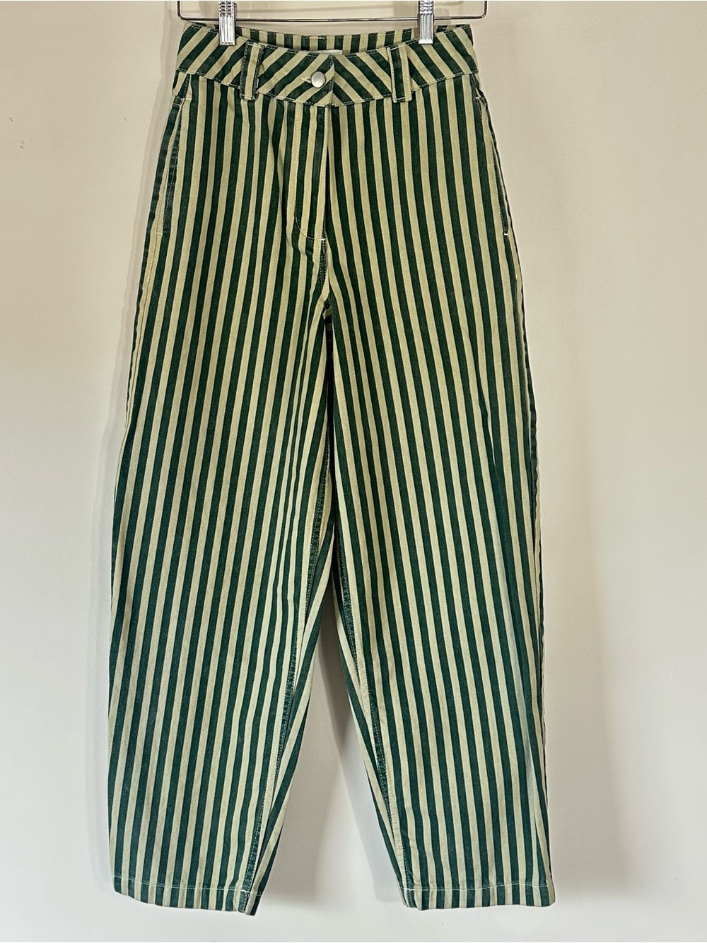 ASOS Topshop Green Khaki Striped Pants Wide Leg Pinstripe Banana 2